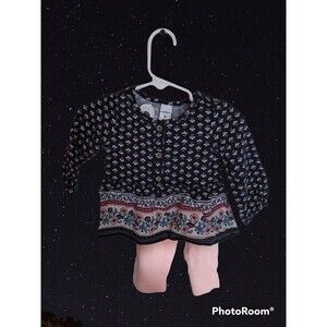 Girl's Carter's 2Pc‎ Navy Shirt & Pink Pants Size 9Mo (E75)